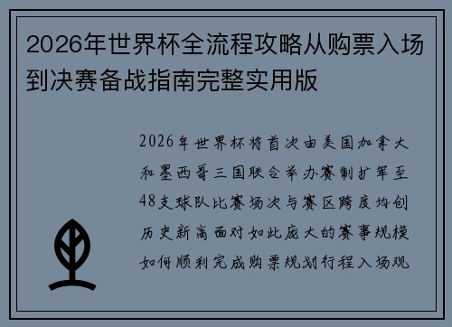 2026年世界杯全流程攻略从购票入场到决赛备战指南完整实用版